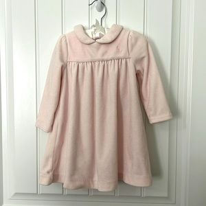 Used- Ralph Lauren Baby Girls Velour A-Line Dress- Size 12 mos. Baby Pink